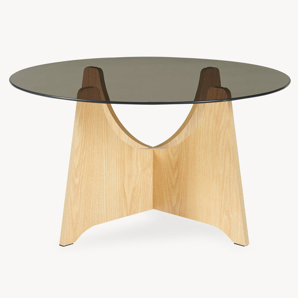 Couchtisch 'Omlar' mit Glasplatte rund Ø70 x 35 cm Eicheoptik / Rauchgrau