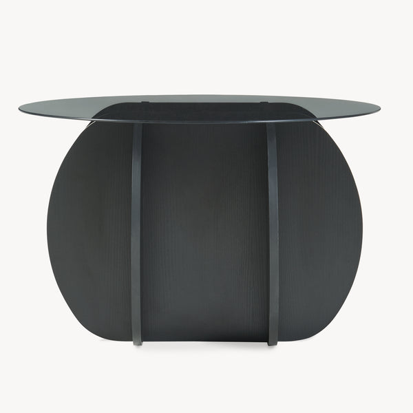 Couchtisch Karhuvandi mit Glasplatte Ø70x40 cm Schwarz/Grau [en.casa]