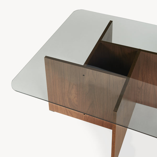 Couchtisch Benexjö mit Glasplatte 70x70x36 cm Walnussoptik/Grau [en.casa]