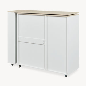 Rollbare Kücheninsel mit drehbarer Arbeitsplatte Kudebola 115x40x94 cm Eicheoptik/Weiß [en.casa]