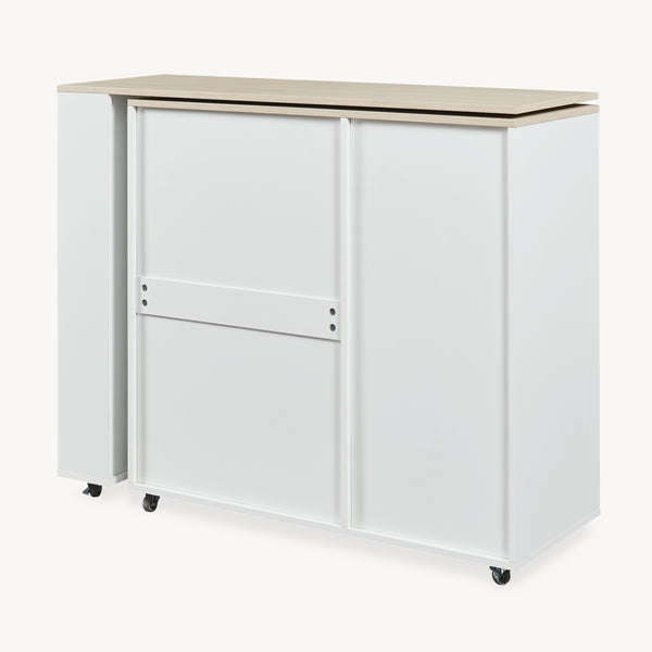 Rollbare Kücheninsel mit drehbarer Arbeitsplatte Kudebola 115x40x94 cm Eicheoptik/Weiß [en.casa]