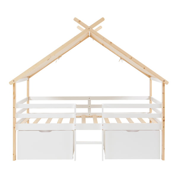 Hausbett Surnadal 90x200 cm Kiefernholz Weiß/Natur [en.casa]