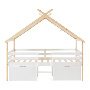 Hausbett Surnadal mit Matratze 90x200 cm Kiefernholz Weiß/Natur [en.casa]