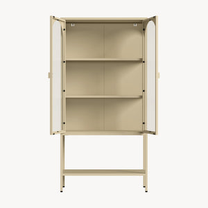 Vitrinenschrank Klippestad Stahl 160x80x35 cm Kamelfarben [en.casa]