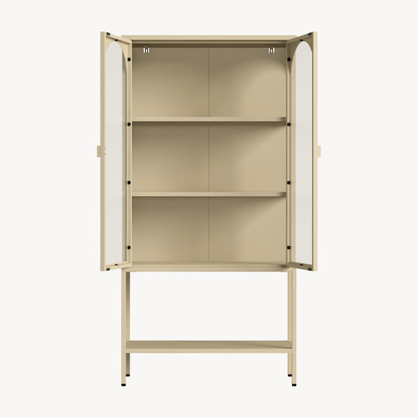 Vitrinenschrank Klippestad Stahl 160x80x35 cm Kamelfarben [en.casa]