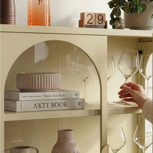 Vitrinen-Sideboard Klippestad Stahl 95x80x35 cm Kamelfarben [en.casa]