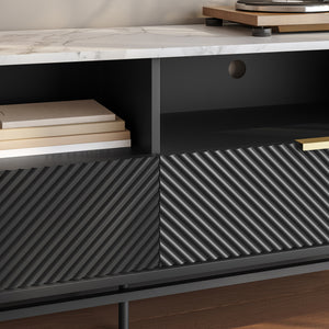 TV-Lowboard Olvehok 140x40x55 cm Schwarz/Marmoroptik, weiß [en.casa]