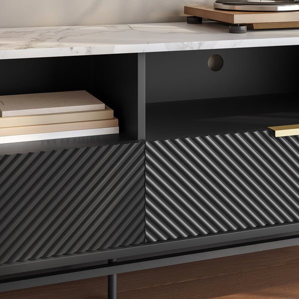 TV-Lowboard Olvehok 140x40x55 cm Schwarz/Marmoroptik, weiß [en.casa]