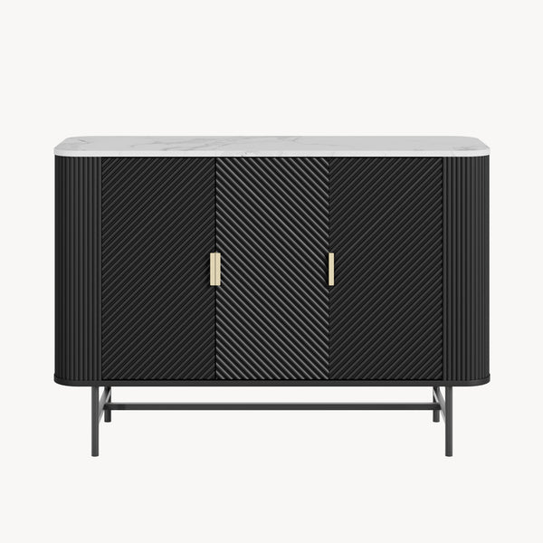 Sideboard Olvehok 110x40x77 cm Schwarz/Marmoroptik, weiß [en.casa]