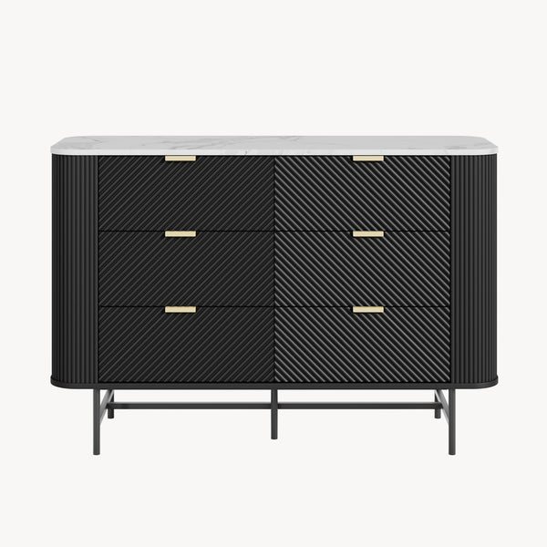 Kommode Olvehok 120x40x81 cm Schwarz/Marmoroptik, weiß [en.casa]