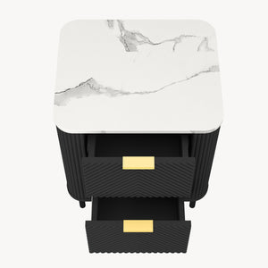 Nachttisch Olvehok 2er Set 55x52x38 cm Schwarz/Marmoroptik, weiß [en.casa]