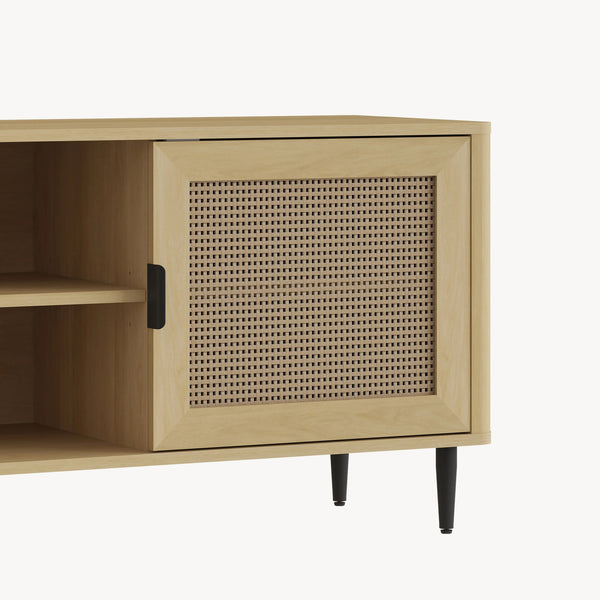 Fernsehschrank Lukhomso 152x40x54 cm Eicheoptik/Rattanoptik [en.casa]