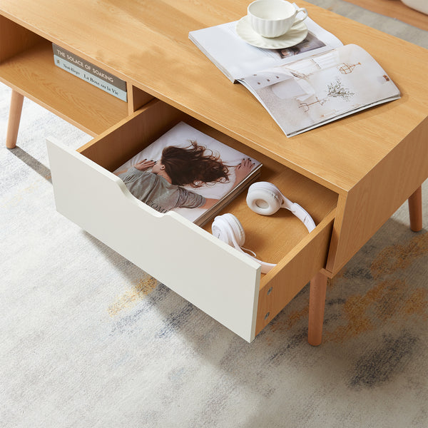 Couchtisch Bordkak mit Schublade 100x48x45 cm Eicheoptik/Weiß [en.casa]