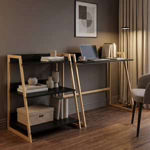 Leiterregal Kuomi 84x53x47 cm Beige/Dunkelgrau [en.casa]