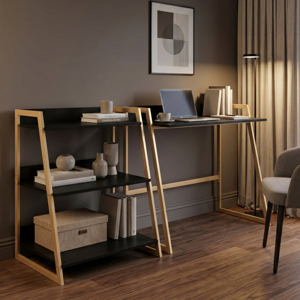 Leiterregal Kuomi 84x53x47 cm Beige/Dunkelgrau [en.casa]