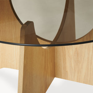 Couchtisch 'Omlar' mit Glasplatte rund Ø70 x 35 cm Eicheoptik / Rauchgrau