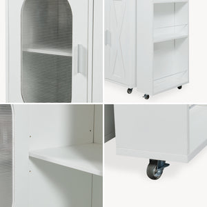 Rollbare Kücheninsel mit drehbarer Arbeitsplatte Kudebola 115x40x94 cm Eicheoptik/Weiß [en.casa]
