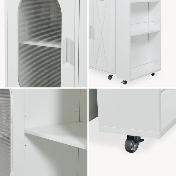 Rollbare Kücheninsel mit drehbarer Arbeitsplatte Kudebola 115x40x94 cm Eicheoptik/Weiß [en.casa]