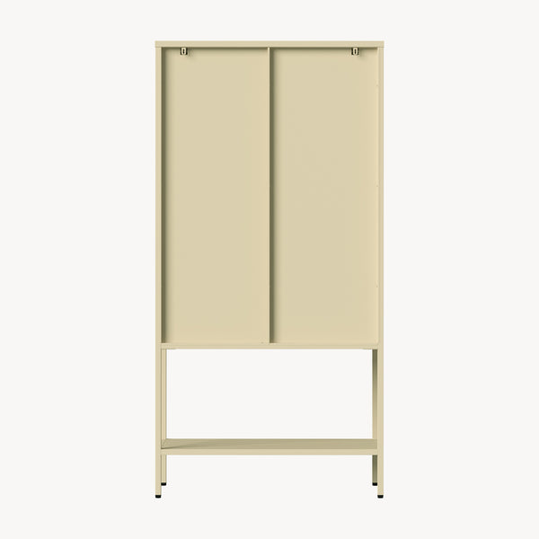 Vitrinenschrank Klippestad Stahl 160x80x35 cm Kamelfarben [en.casa]