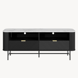 TV-Lowboard Olvehok 140x40x55 cm Schwarz/Marmoroptik, weiß [en.casa]
