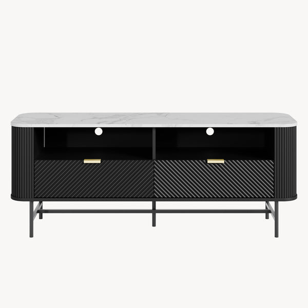 TV-Lowboard Olvehok 140x40x55 cm Schwarz/Marmoroptik, weiß [en.casa]