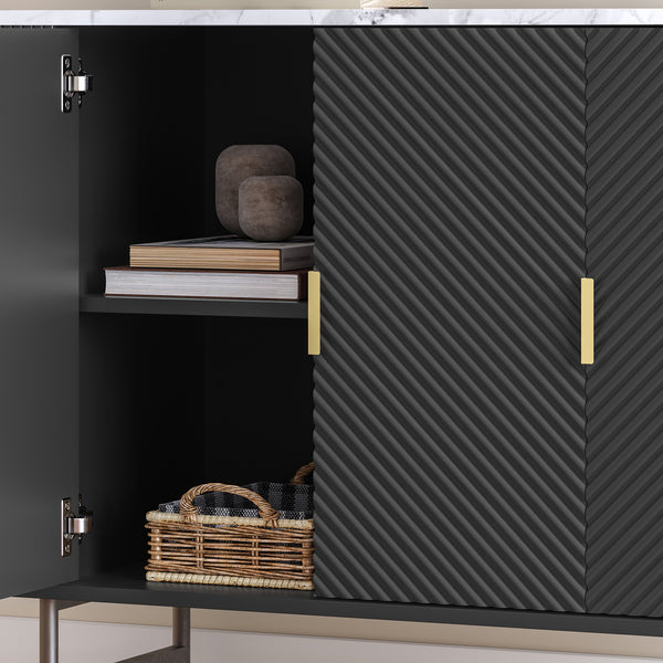Sideboard Olvehok 110x40x77 cm Schwarz/Marmoroptik, weiß [en.casa]
