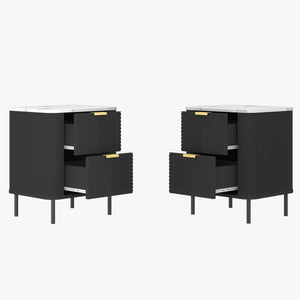 Nachttisch Olvehok 2er Set 55x52x38 cm Schwarz/Marmoroptik, weiß [en.casa]