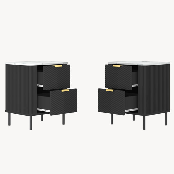 Nachttisch Olvehok 2er Set 55x52x38 cm Schwarz/Marmoroptik, weiß [en.casa]