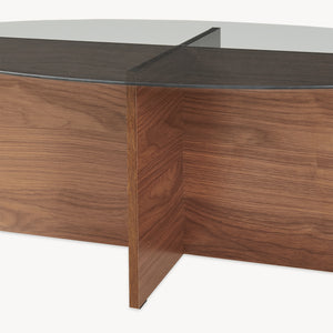 Couchtisch Viroya mit Glasplatte 100x60x36 cm Walnussoptik/Grau [en.casa]