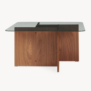 Couchtisch Benexjö mit Glasplatte 70x70x36 cm Walnussoptik/Grau [en.casa]