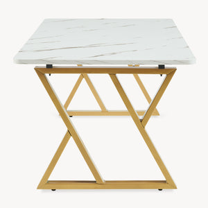Couchtisch Nolu 120x60x46 cm Goldfarben/Marmoroptik, weiß [en.casa]