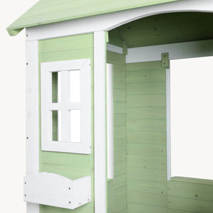 Kinderspielhaus Kuoldsvin Tannenholz 144x102x90 cm Grün/Weiß [en.casa]