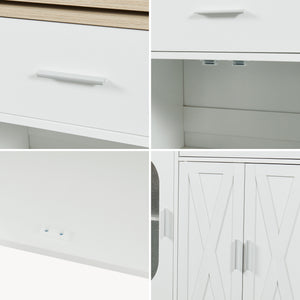 Rollbare Kücheninsel mit drehbarer Arbeitsplatte Kudebola 115x40x94 cm Eicheoptik/Weiß [en.casa]