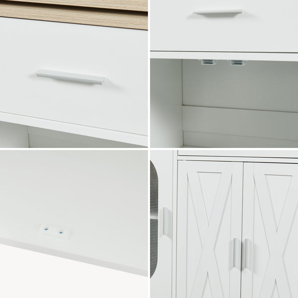 Rollbare Kücheninsel mit drehbarer Arbeitsplatte Kudebola 115x40x94 cm Eicheoptik/Weiß [en.casa]