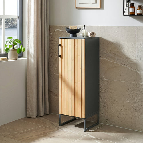 Badezimmerschrank Svanes 90x30x30 cm Dunkelgrau/Natur [en.casa]