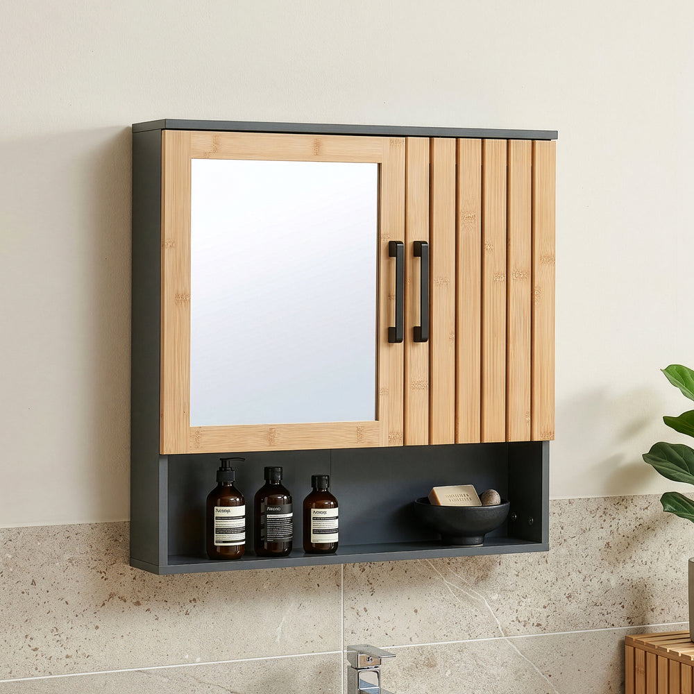 Spiegelschrank Svanes 58x56x13 cm Dunkelgrau/Natur [en.casa]
