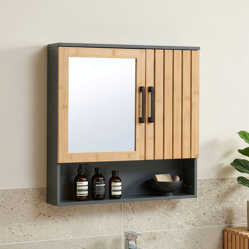 Spiegelschrank Svanes 58x56x13 cm Dunkelgrau/Natur [en.casa]