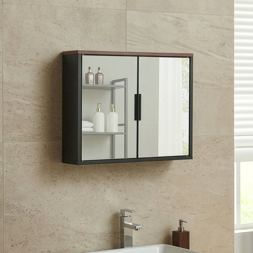 Spiegelschrank Trond 50x60x15 cm Schwarz/Walnussoptik [en.casa]