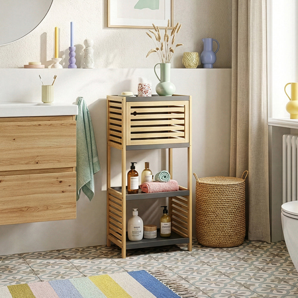 Badregal Kydesby Bambus Natur/Grau [en.casa]