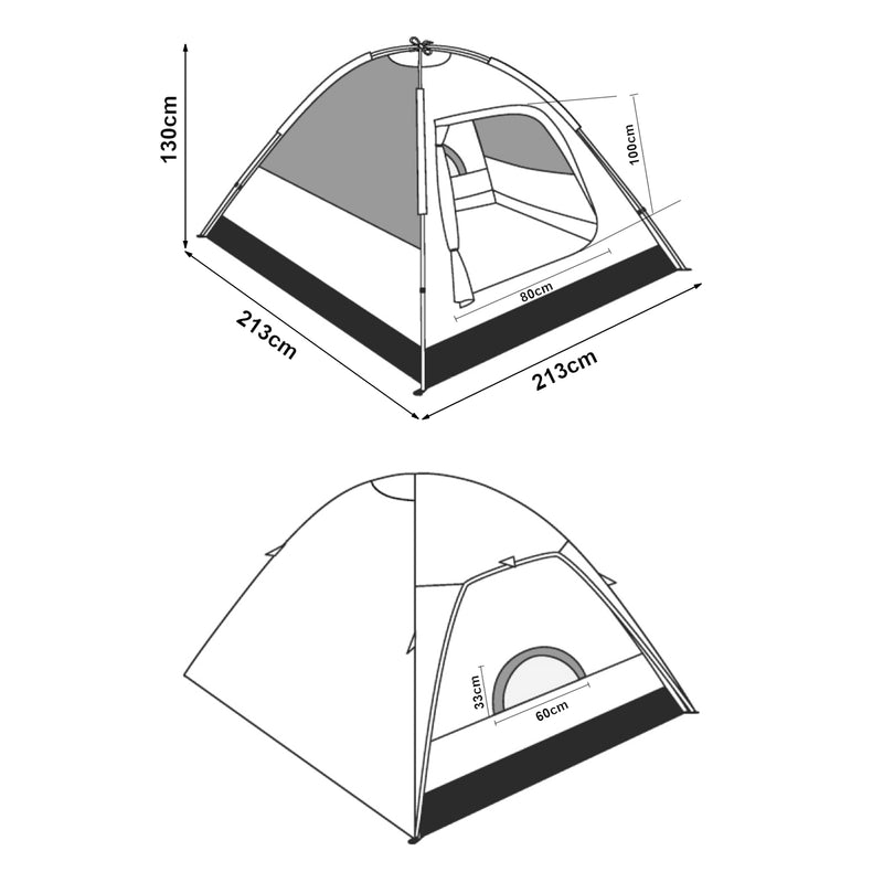 Maßskizze Campingzelt Bergeijk 213x213x130cm in versch. Farben [pro.tec]