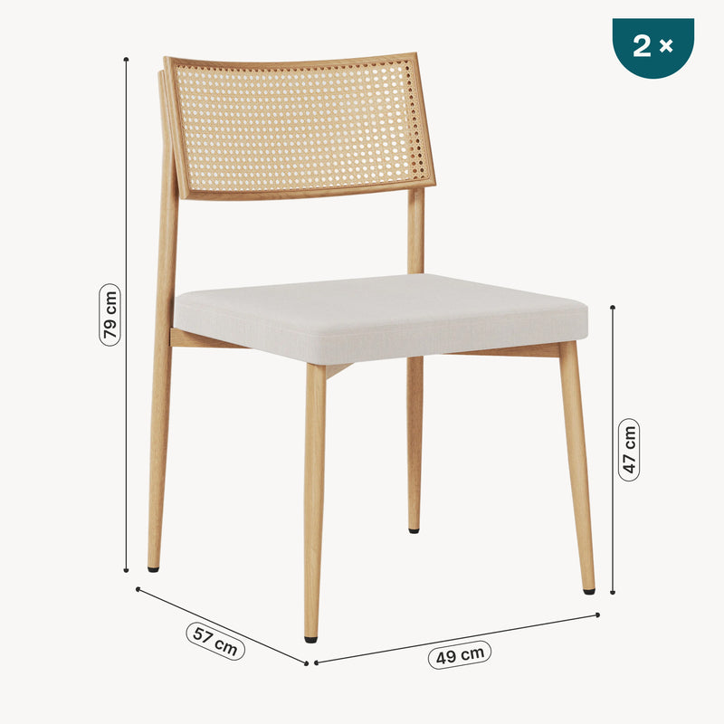 Maßskizze Esszimmerstuhlset Jördfjok Textil Rattanoptik/Beige [en.casa]