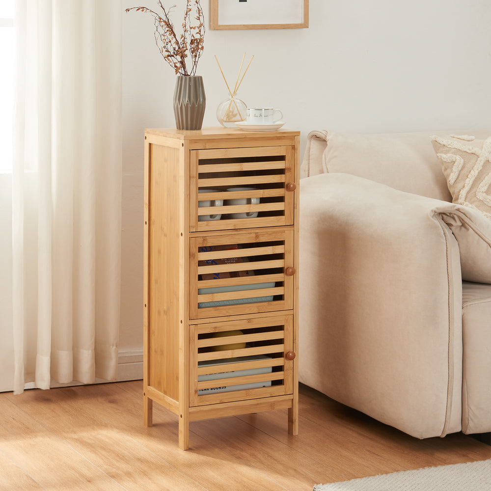 Beistellschrank mit 3 Türen Ypäjä 82x33x27 cm Bambus [en.casa] - premiumXL
