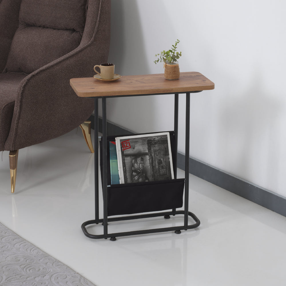 Beistelltisch Bov 64 x 55 x 24 cm Schwarz / Walnuss-Optik [en.casa]