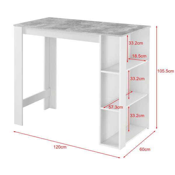 Bartisch Danderyd 120x60x106 cm mit 3 Ablagefächern [en.casa]