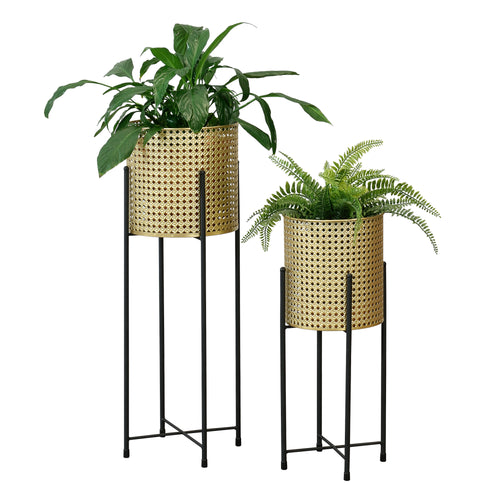 Blumentopf Ständer Mol 2 - tlg. Schwarz - Goldfarben en.casa - premiumXL