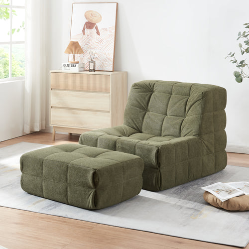 Bodensessel mit Fußhocker Koskyvn Textil [en.casa]