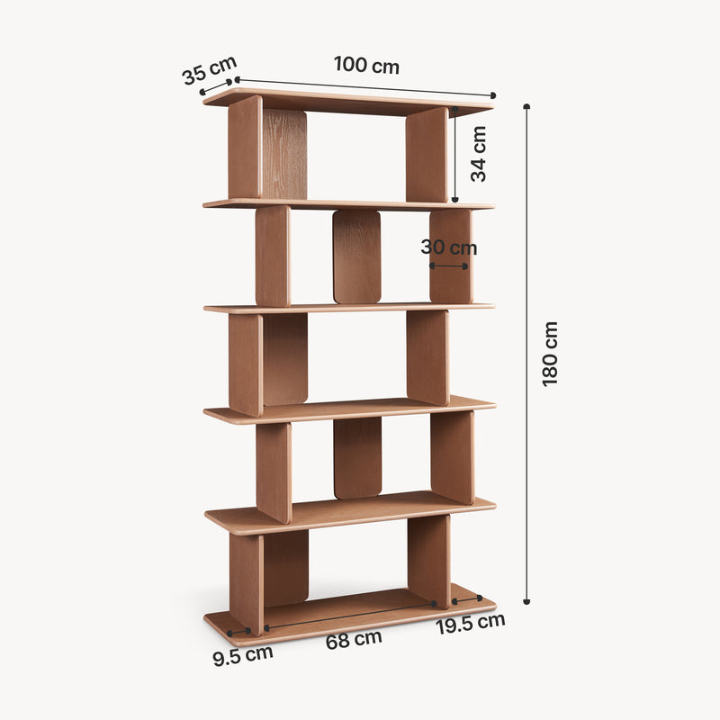 Maßskizze Bücherregal Gäljami 180x100x35 cm [en.casa]