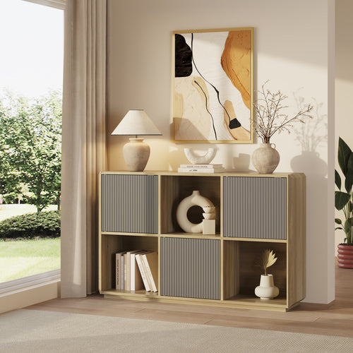 Sideboard Trömi 75x120x30 cm Eicheoptik/Grau [en.casa]