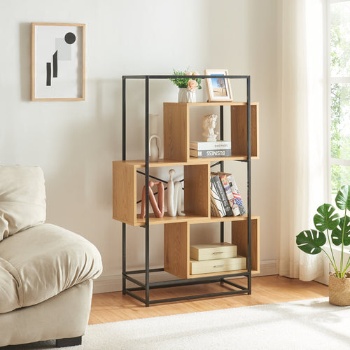 Bücherregal Rennebu Schwarz/Eiche [en.casa]