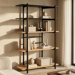 Bücherregal Kappespoo 124x80x35 cm Schwarz/Eicheoptik [en.casa]
